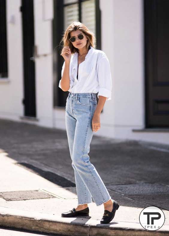 شلوار جین مام استایل + پیراهن زنانه